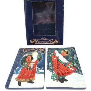 Ltd. Ed. Pipkas Decorative Art Santa Claus Tiles 2001 Set Of 2 Christmas Decor